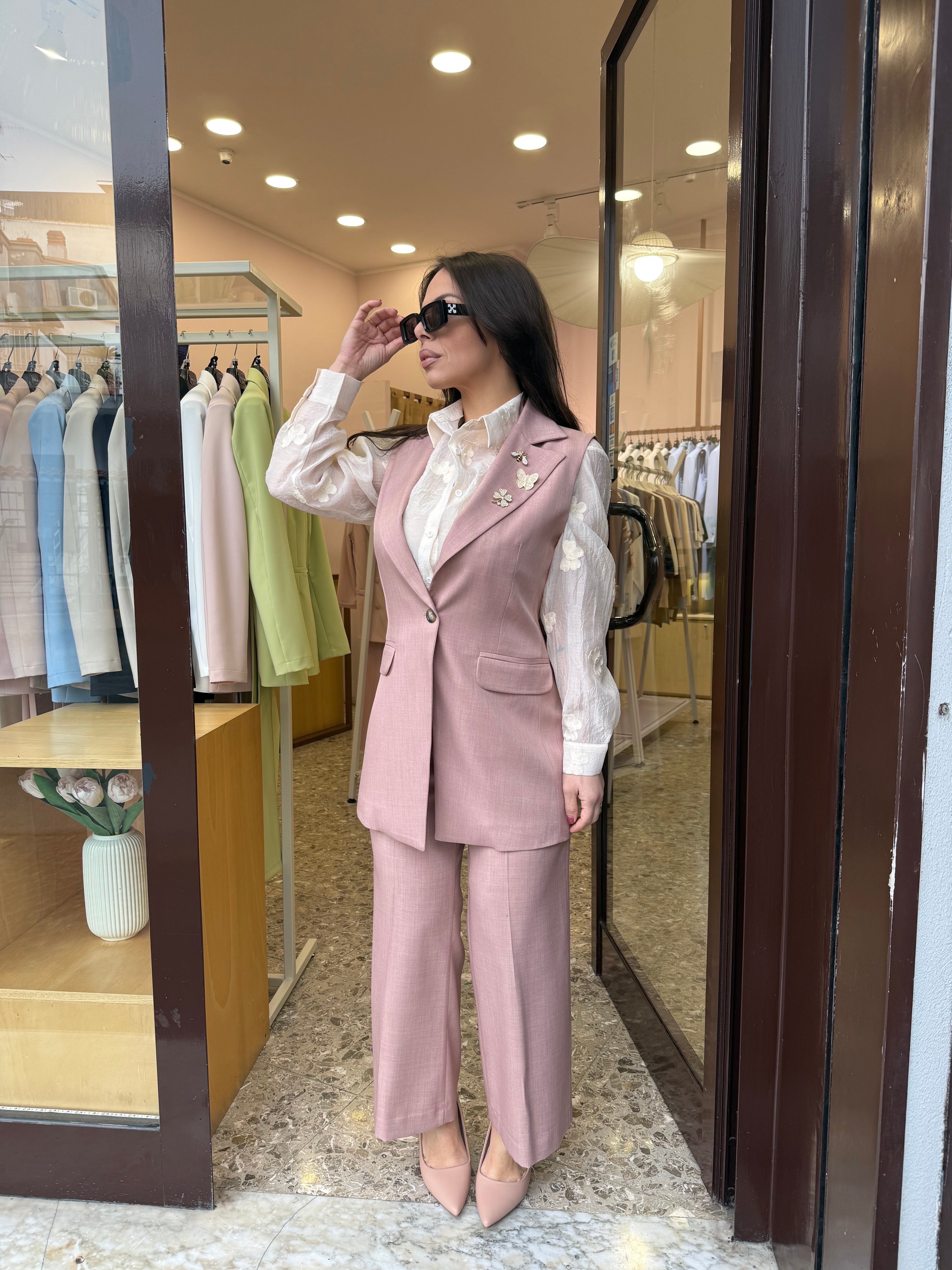 Tailleur Sole Gilet/Pantalone Palazzo corto