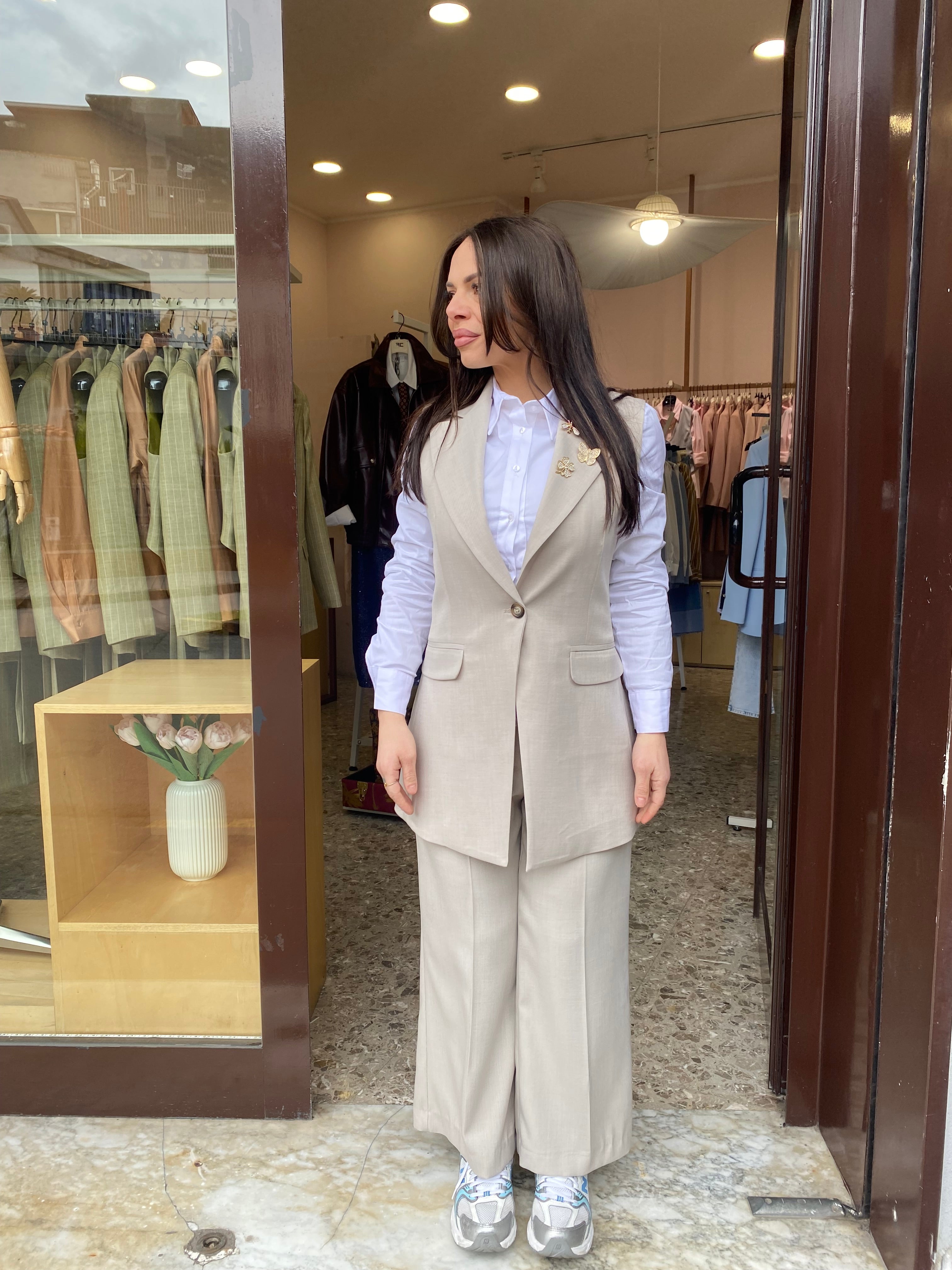 Tailleur Sole Gilet/Pantalone Palazzo corto
