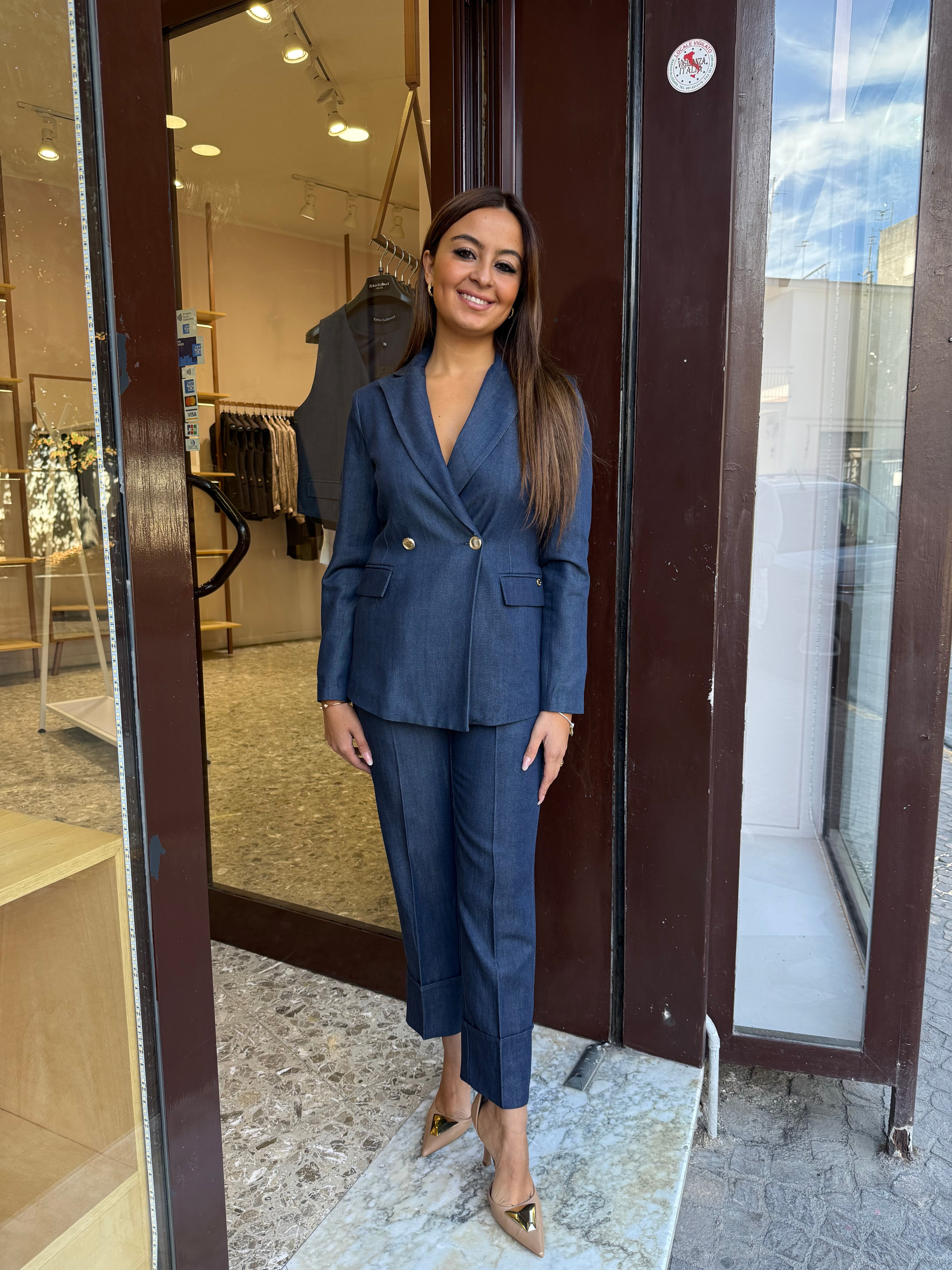 Tailleur denim Terry risvolto