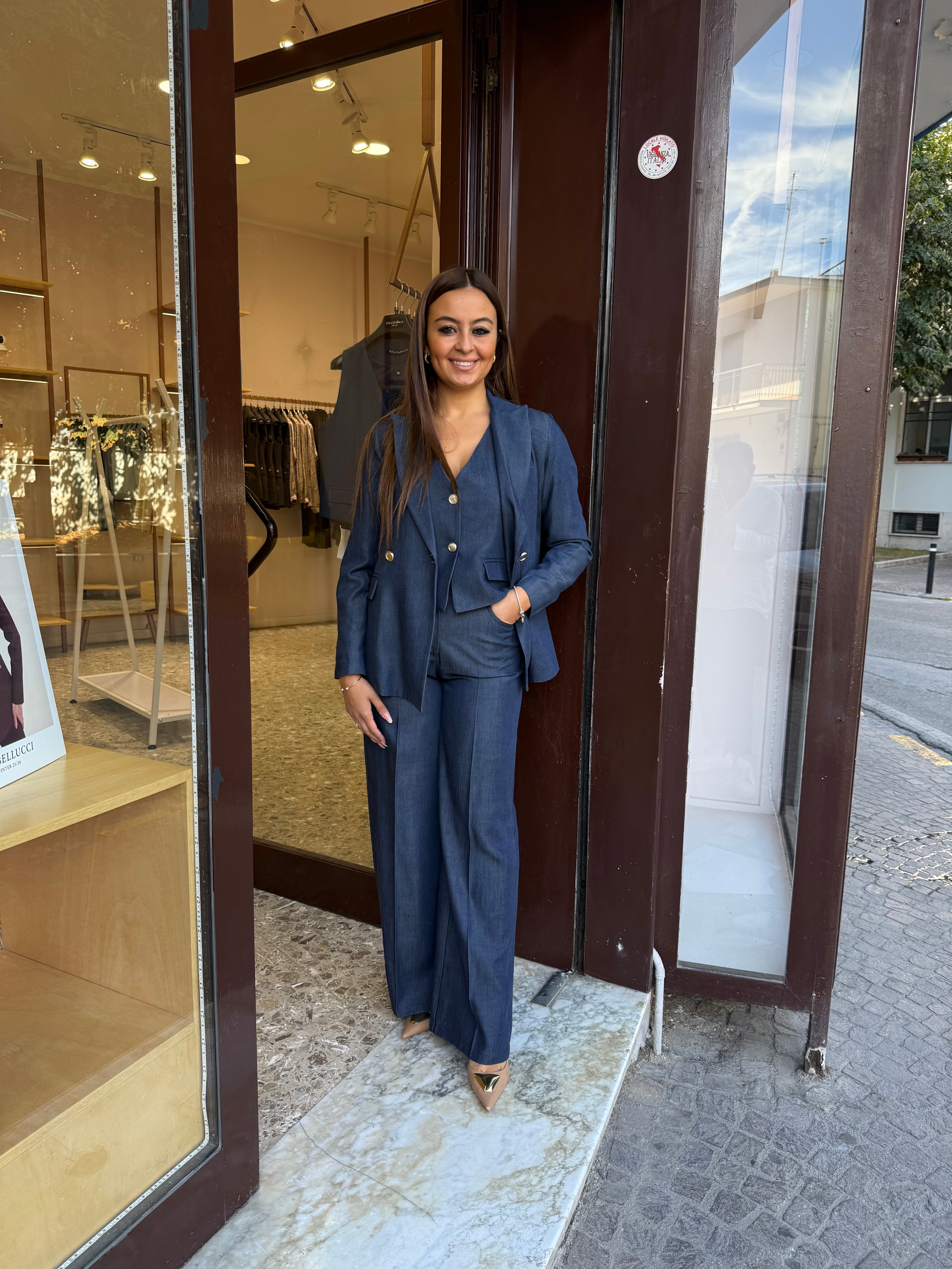 Tailleur Terry denim 3 pz palazzo
