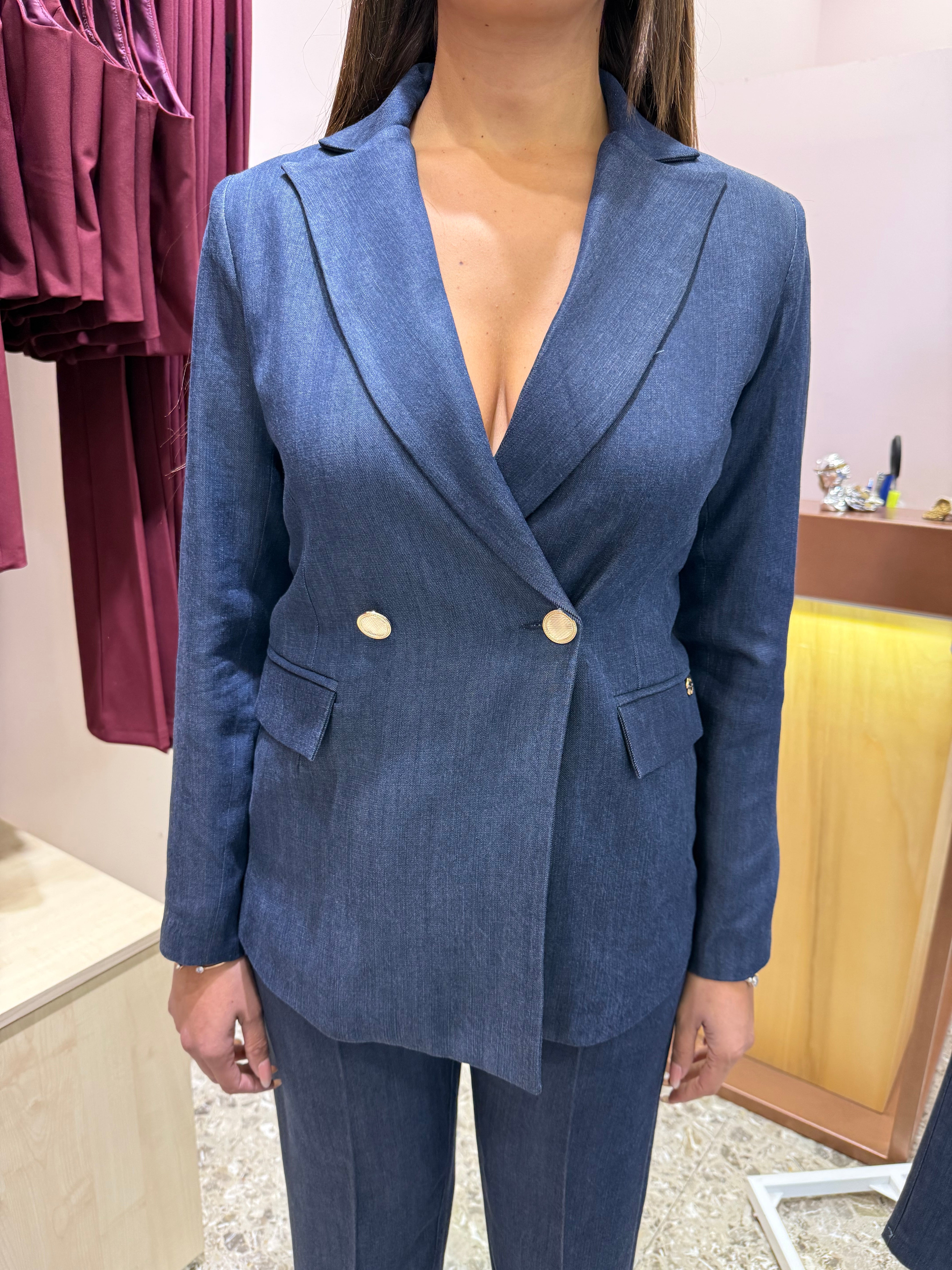 Tailleur denim Terry risvolto