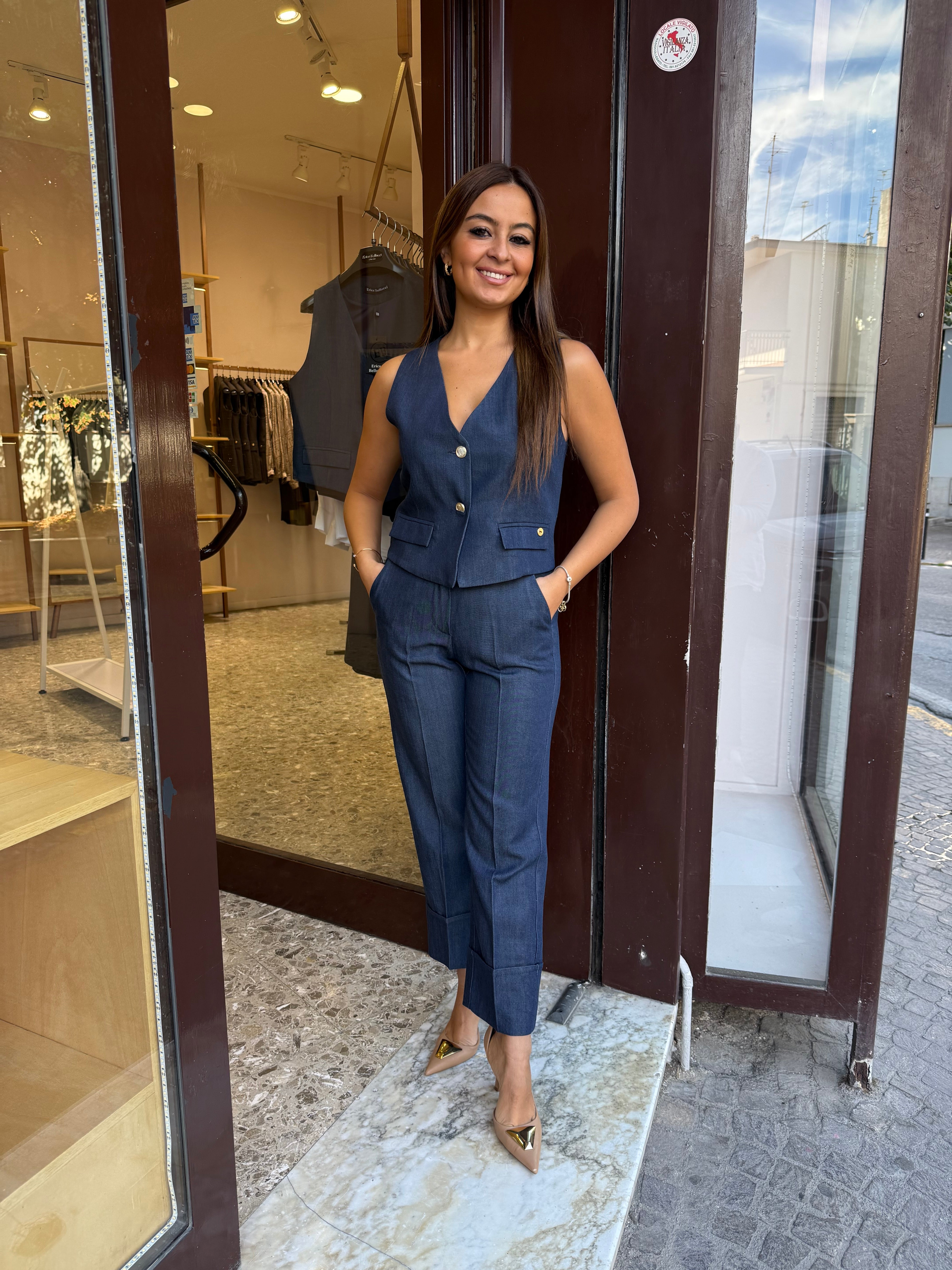 Coordinato Terry denim risvolto